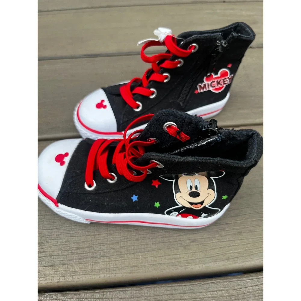 Disney Mickey Mouse Toddler Boys High Top Sneakers Black Red Size 7.5 Zipper